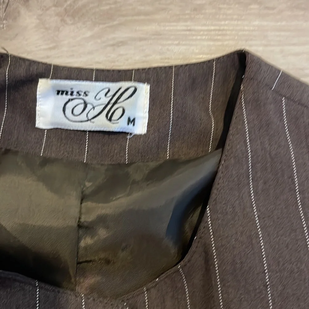 Miss Me Vintage Trending Longline Vest sz M (runs small) Brown Pinstripe - Picture 2 of 15